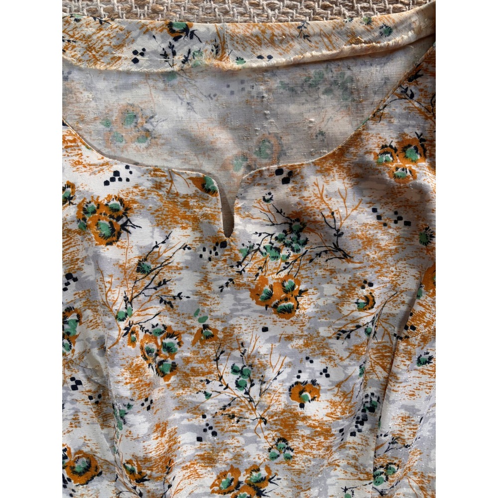 Unbranded Vintage 50s Fit & Flare Silk Dress Womens Small Orange Floral Pleated - Picture 7 of 9